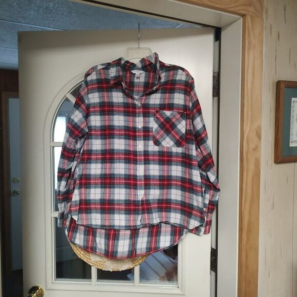 New Time And Tru Red Plaid Long Sleeve Button Down Shirt Size Women's XL 16/18 - Picture 1 of 2